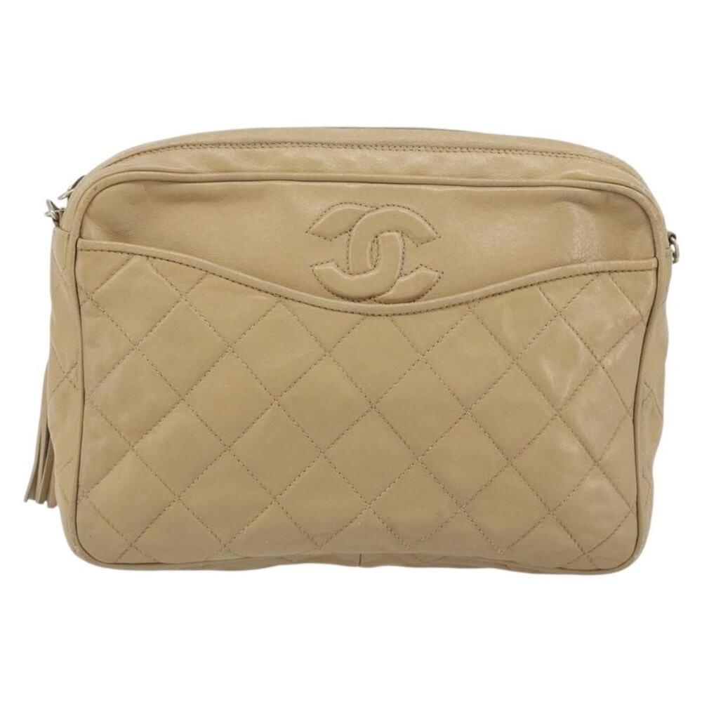 Chanel Matelasse Lambskin Chain Shoulder Bag Beige